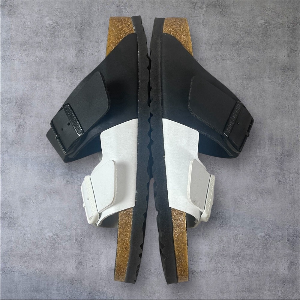 Birkenstock Birko Flor Arizona Split Black/White Womens 6 (37) Comfort Two Strap - Picture 6 of 9